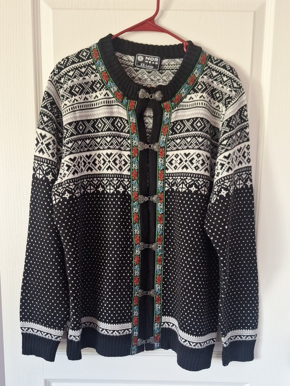 NOR Wear Black & White Knit Nordic Cardigan Sweater